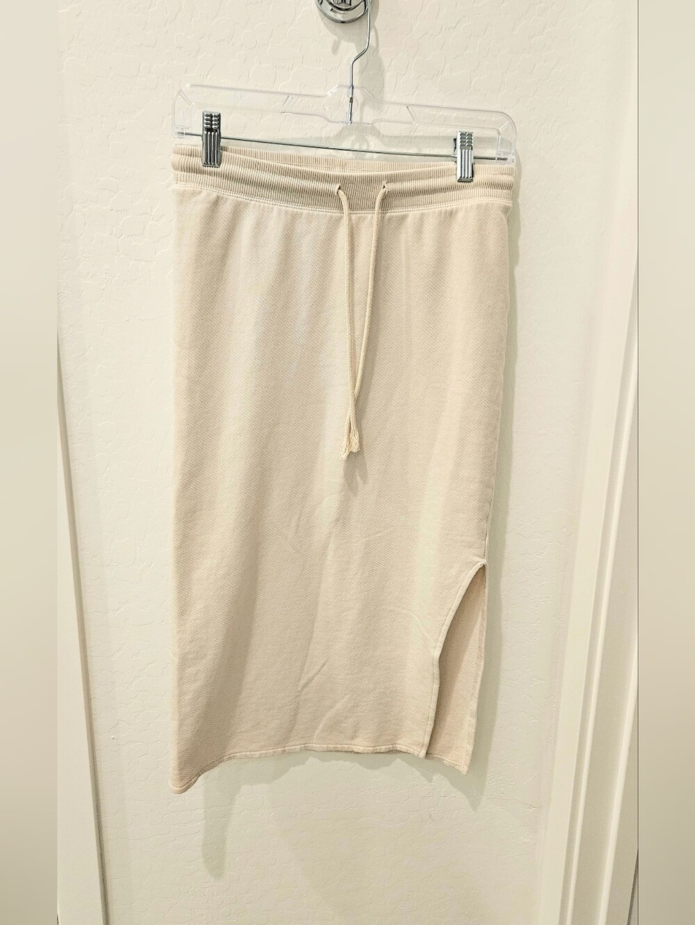 Universal Thread Cream Drawstring Midi Skirt with Side Slit